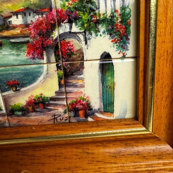 Glazed Tile 1.25" Paint of Mediterranean Coastal Scene Costa Del Sol Ruz Spain - Picture 11 of 14